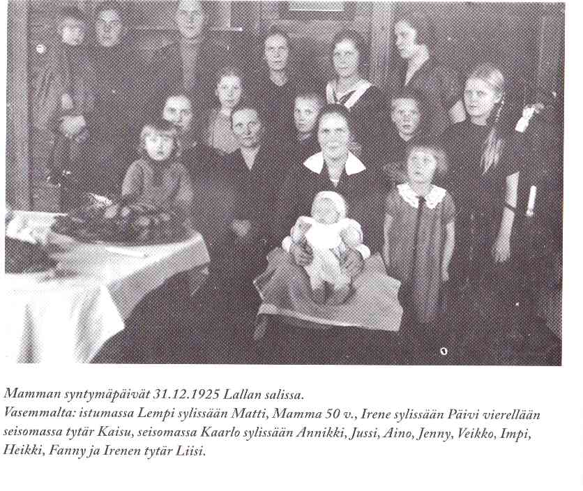Mamman syntym&auml;p&auml;iv&auml;t 31.12.1925 Lallan salissa